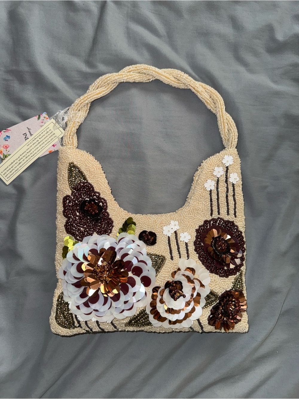 Beaded Floral Sequin Handbag Handmade in India New with Tags